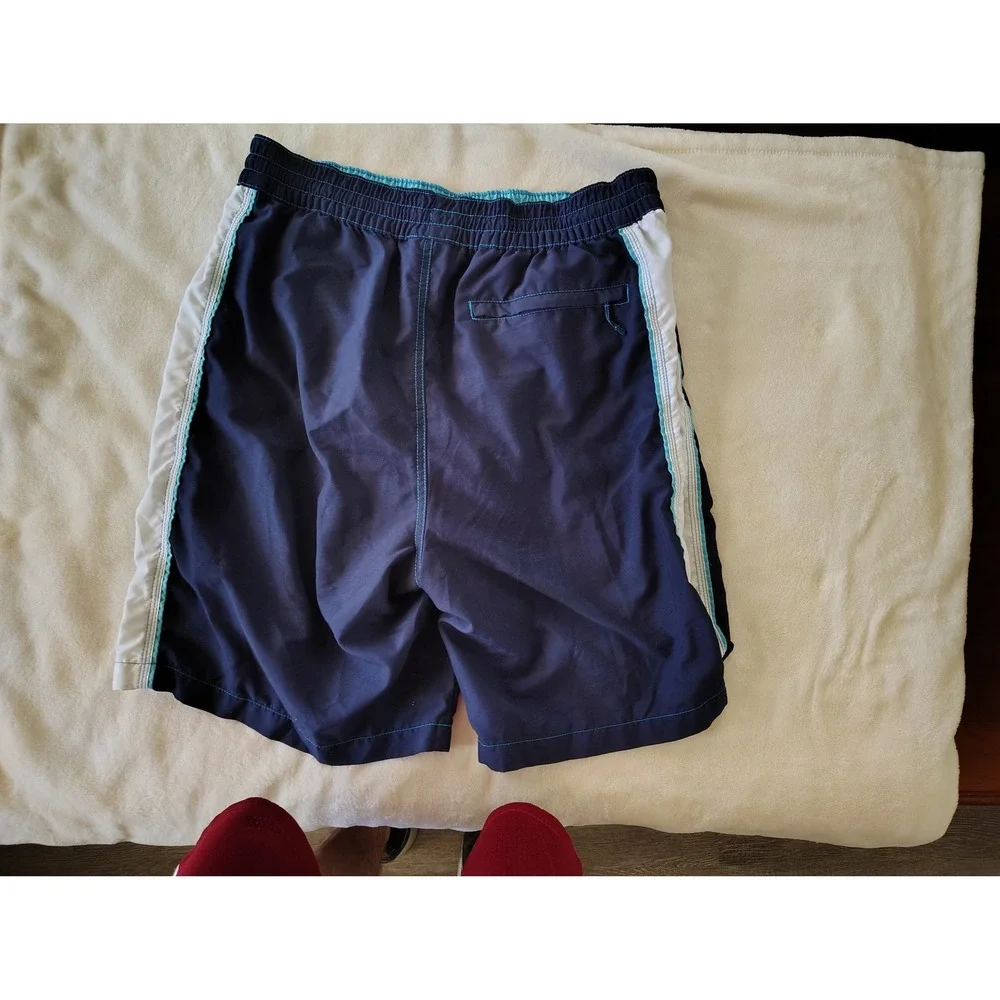 Islander‎ Mens Swim Trunks Navy Blue White Colorblock Mesh Lined Board Shorts L